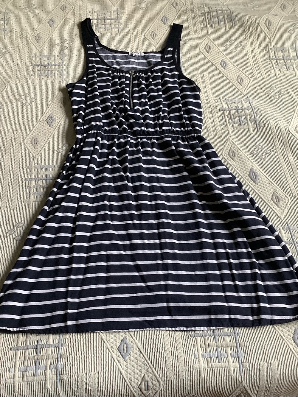 Ardene Navy and White Striped Tank Dress with Front Zip
